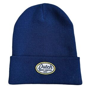 Dutch Bros Navy Blue Yellow Logo Patch Beanie Adult Unisex One Size EUC